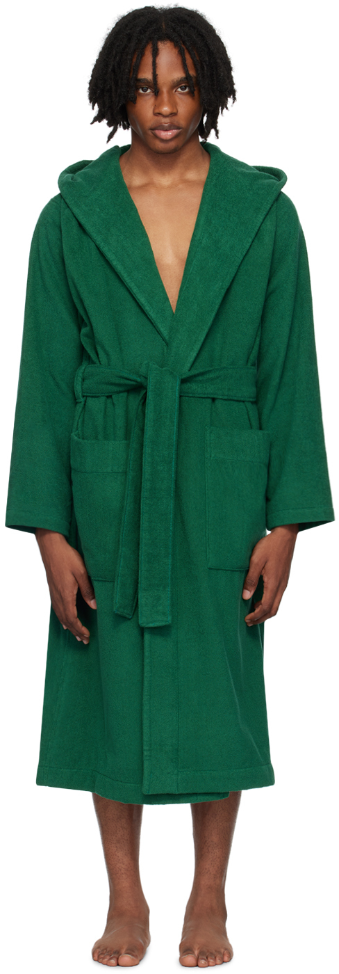 Shop Tekla Green Hooded Bathrobe In Teal Green