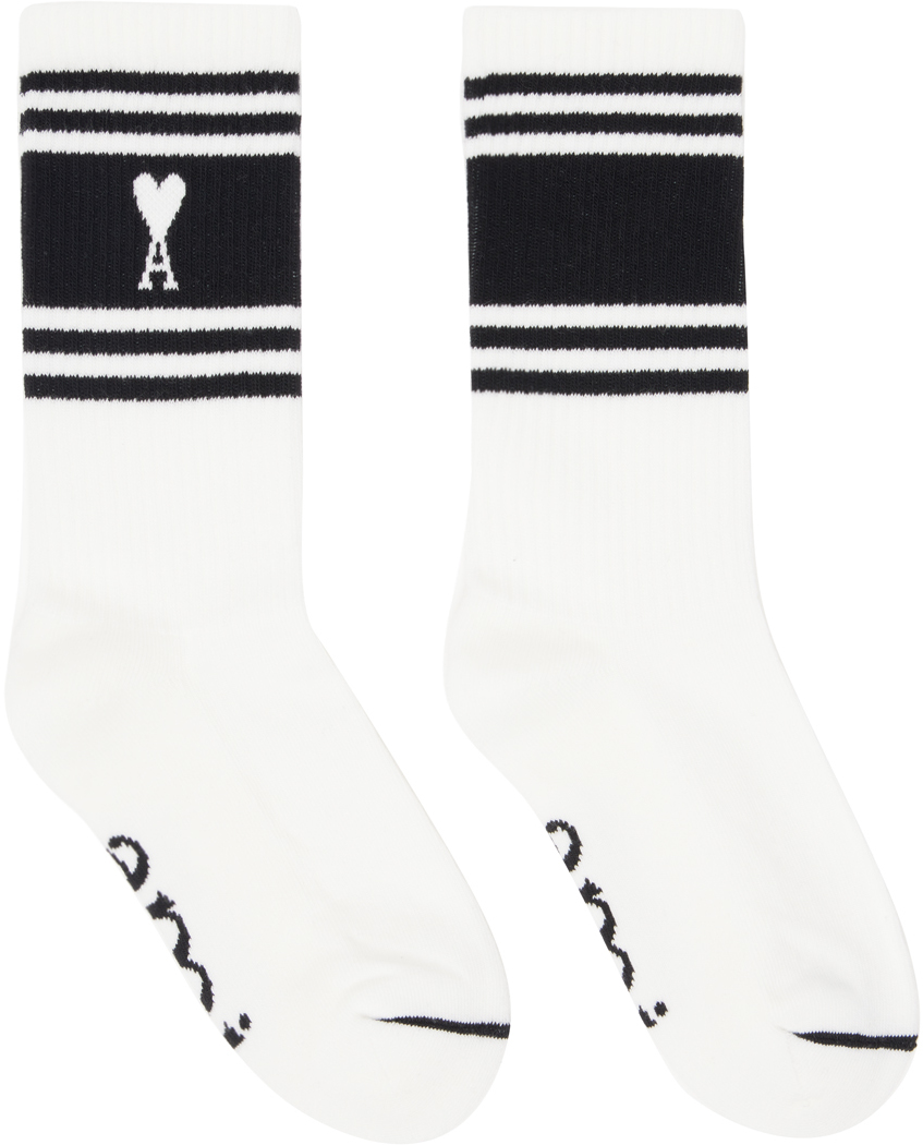 White & Black Ami de Caur Striped Socks