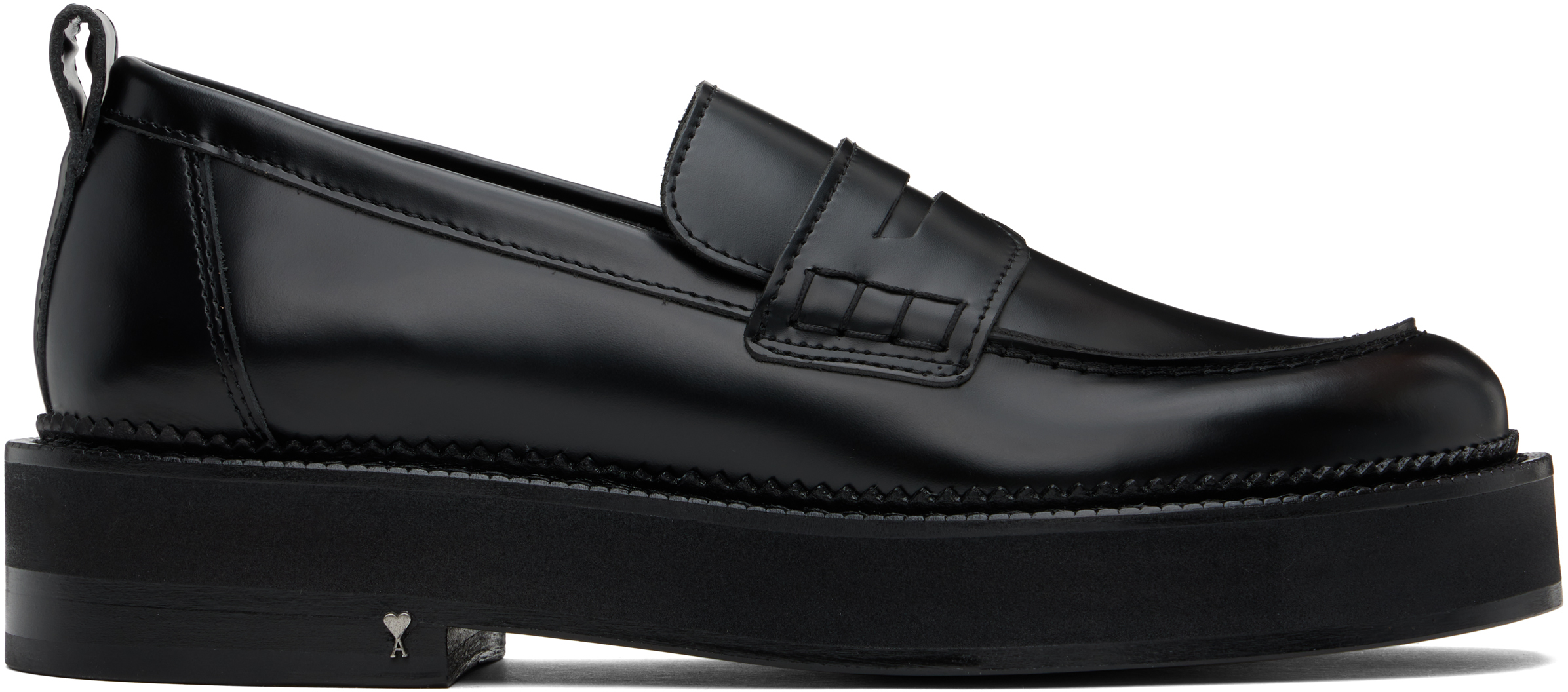 Shop Ami Alexandre Mattiussi Black Leather Anatomical Toe Loafers In Black/001