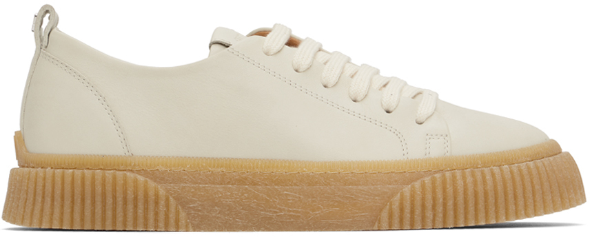 Shop Ami Alexandre Mattiussi Off-white Lace-up Sneakers In White/100