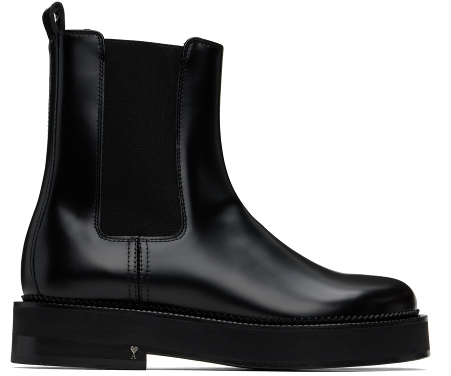 AMI Paris Black Anatomical Toe Chelsea Boots