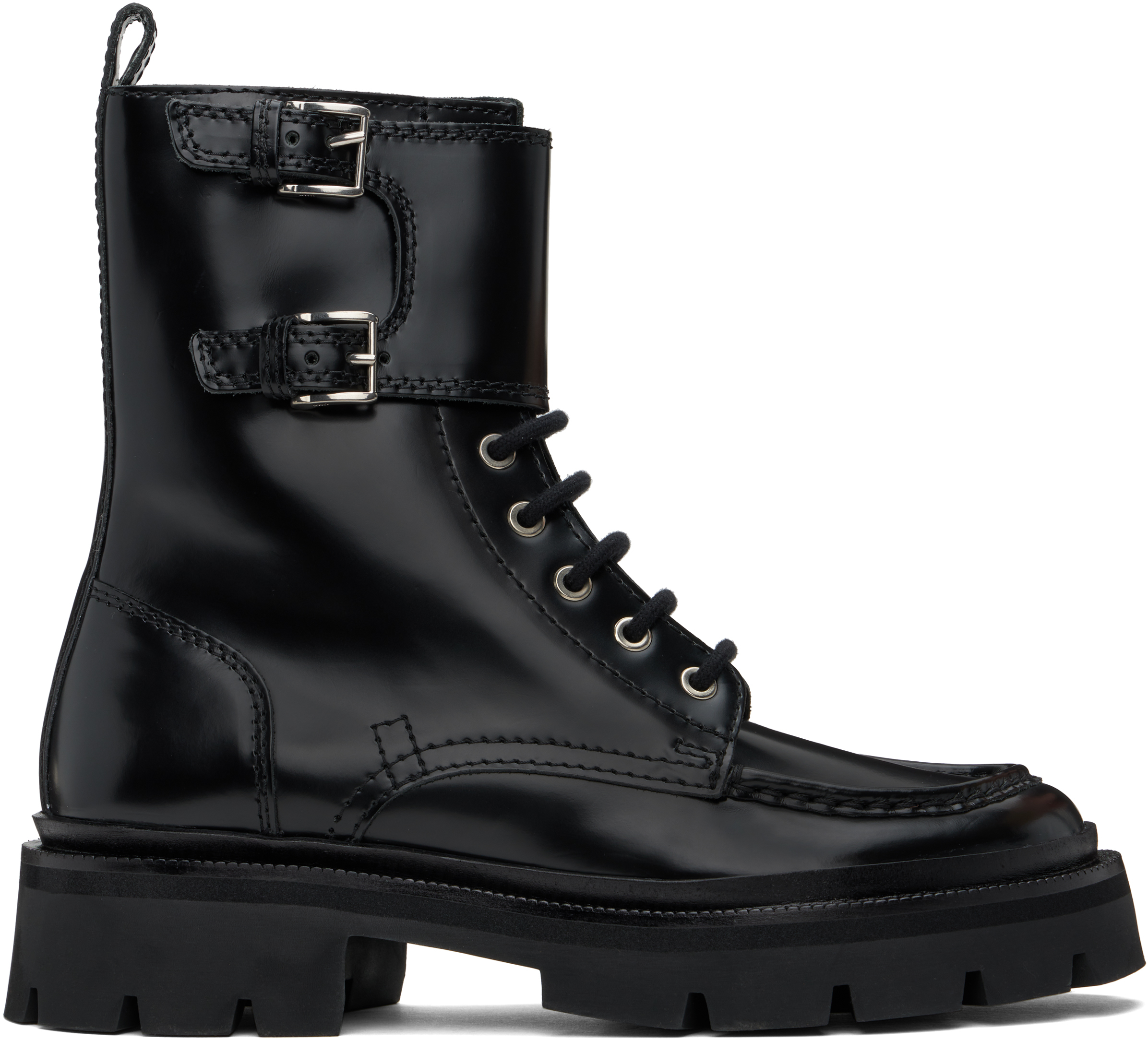 Shop Ami Alexandre Mattiussi Black Lace-up Double Straps Boots In Black/001