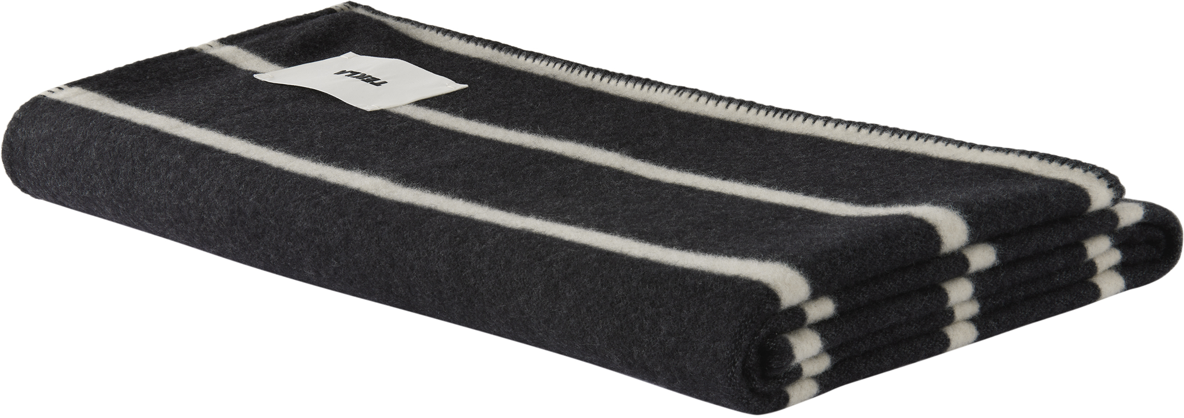 Tekla Black & Off-white Lambswool Blanket In Starling Stripes