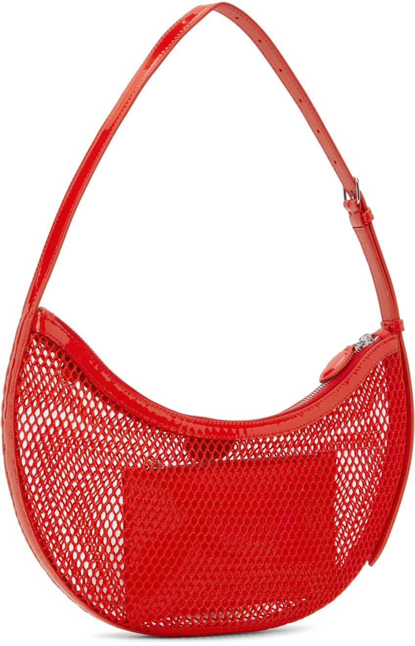 Alaïa Small Half-moon Fishing Net Underarm Bag In 319 - Orange Sanguin