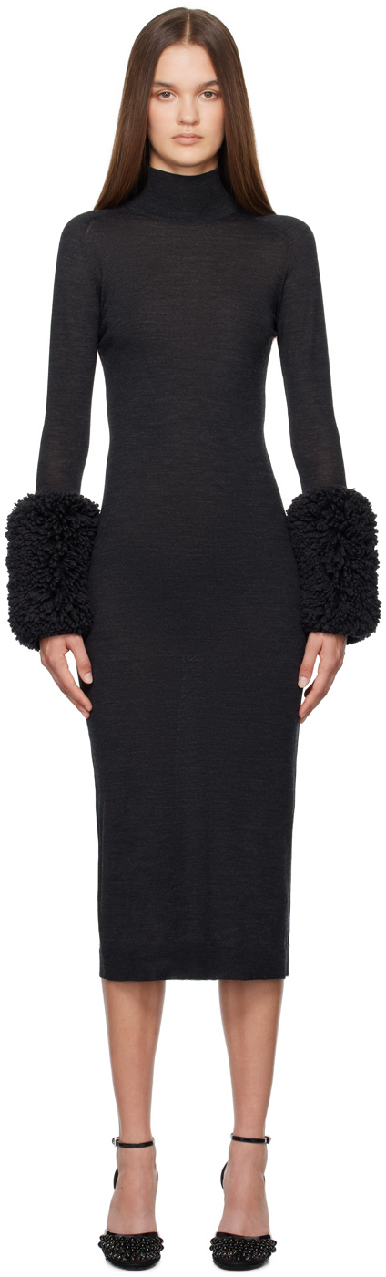 ALAÏA Black Bubble Cuff Midi Dress