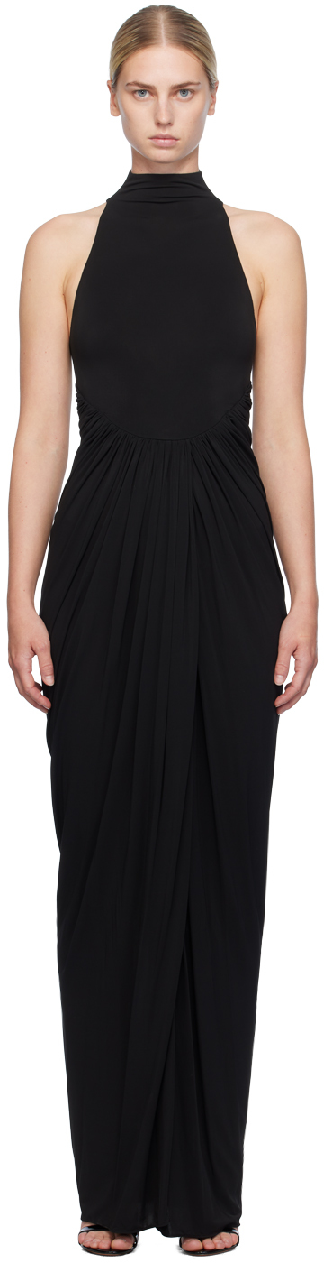 Shop Alaïa Black Draped Maxi Dress In 995 - Noir Alaia