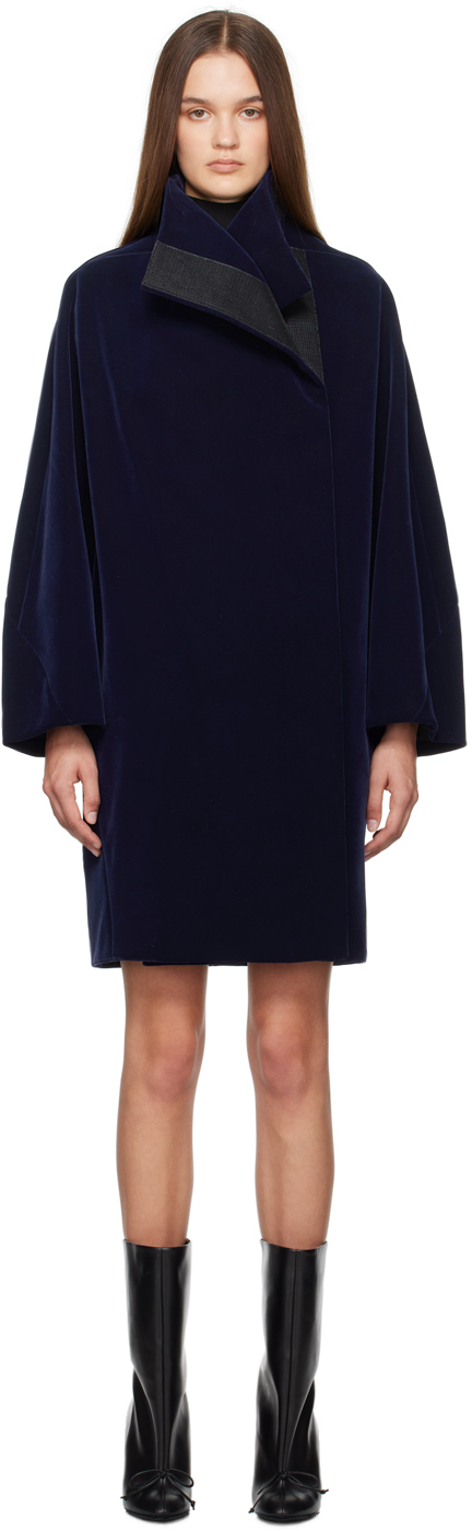 【関税込み】ALAIA ネイビー ラウンド コート ALAÏA: ネイビー ラウンド コート | SSENSE 日本