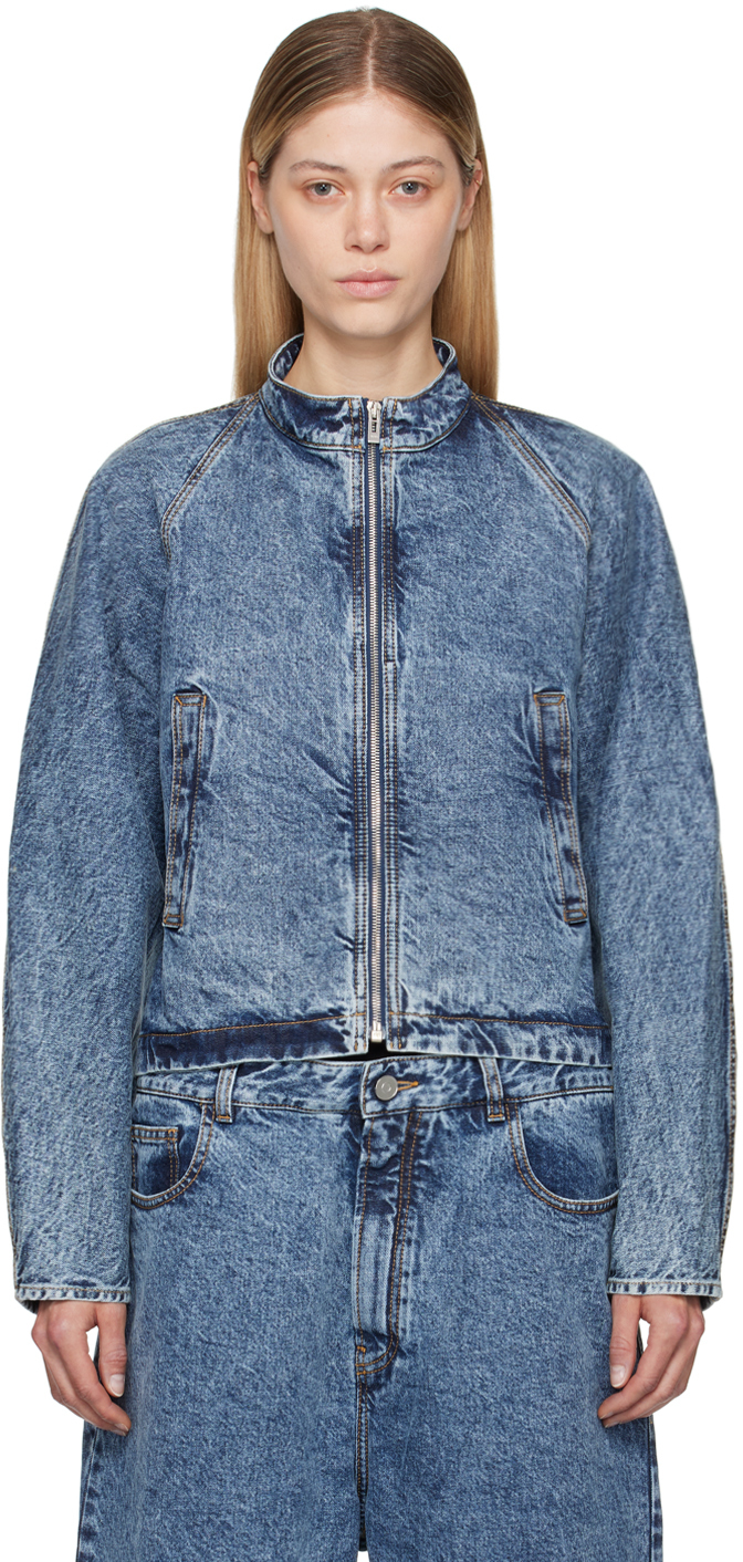 Shop Alaïa Blue Racing Denim Jacket In 524 - Bleu Neige