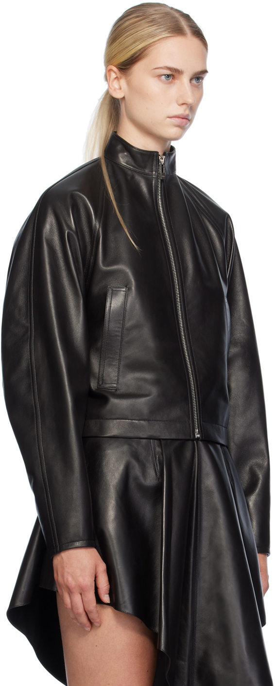 Alaïa Rounded Sleeve Leather Bomber Jacket In 995 - Noir Alaia