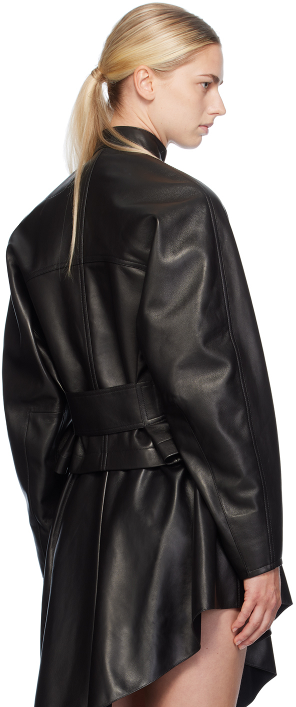 Alaïa Rounded Sleeve Leather Bomber Jacket In 995 - Noir Alaia