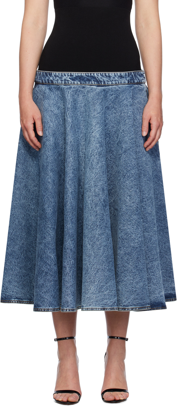 【Alaia】ミラー ウール ミディスカート (Petrol Blue) レディース スカート｜アライア日本公式