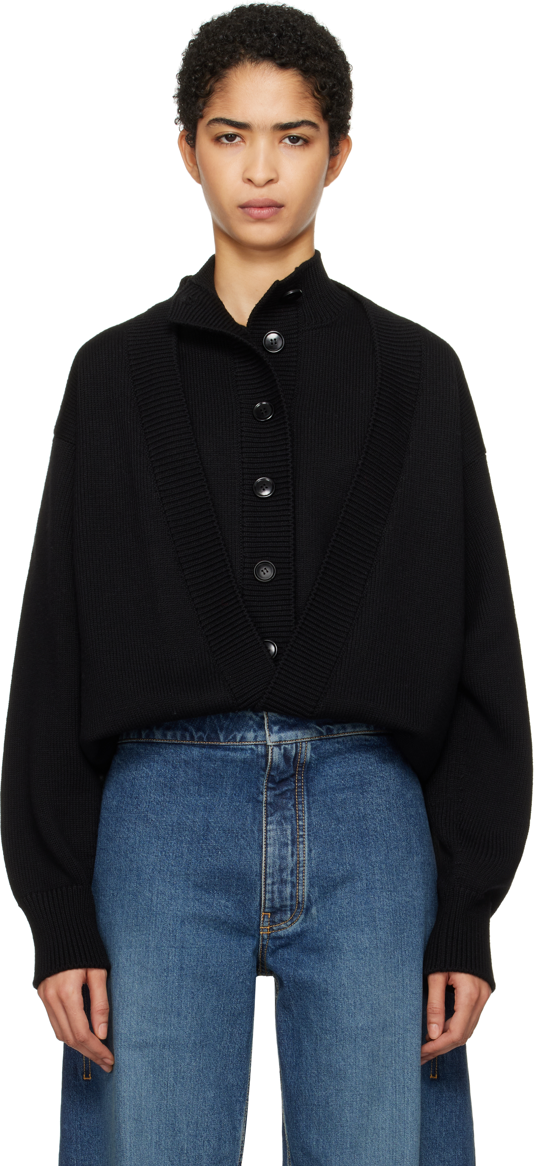 ALAÏA BLACK FOLDED CARDIGAN 