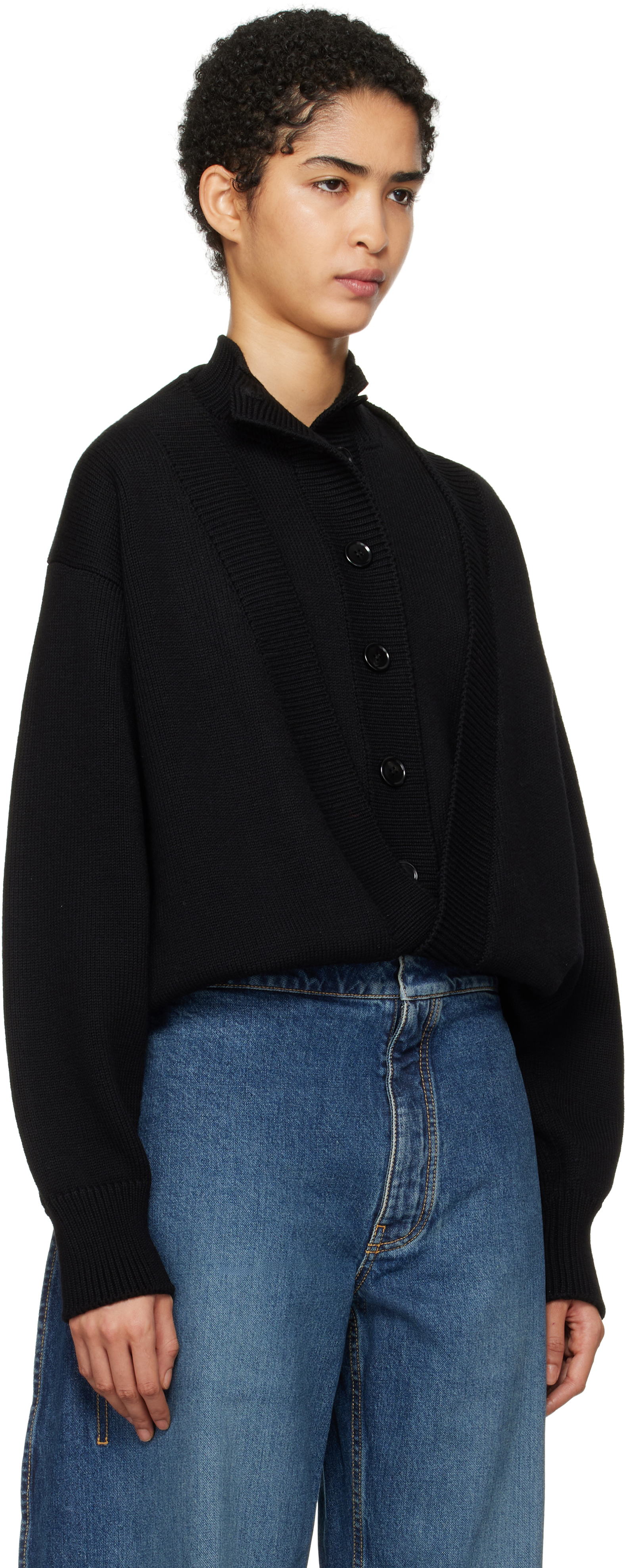 ALAÏA BLACK FOLDED CARDIGAN 