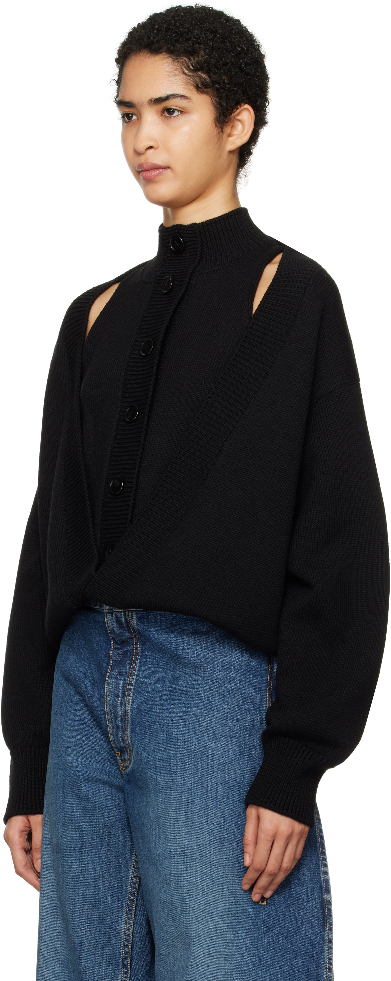 ALAÏA BLACK FOLDED CARDIGAN 