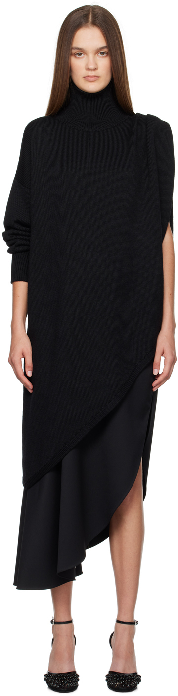 Alaïa Black Asymmetrical Cape Turtleneck In 995 - Noir Alaia