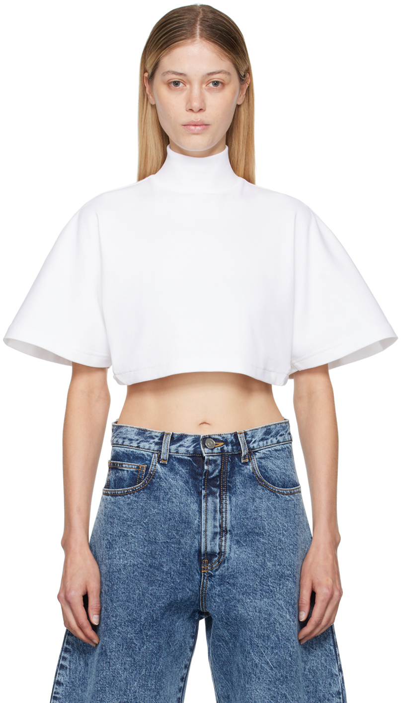 Tシャツ・カットソー Alaia T-shirt with high neck White ALAÏA: White Highneck T-Shirt | SSENSE