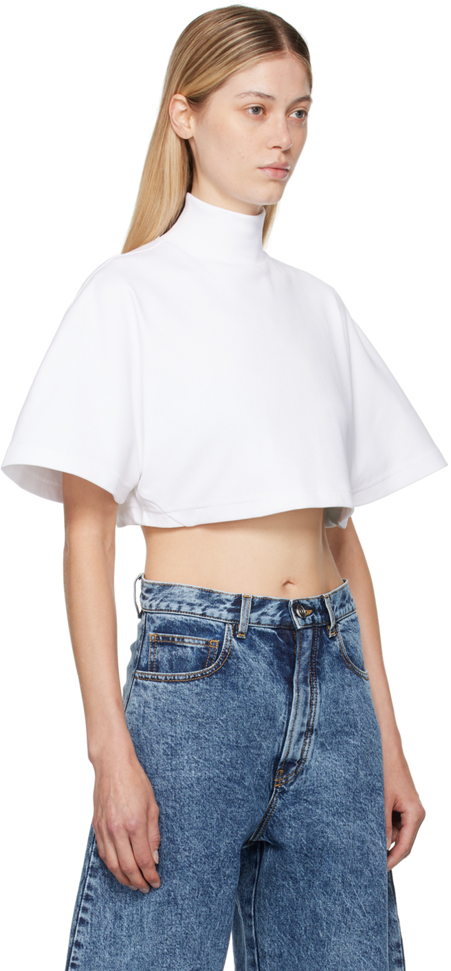 Alaïa Alaia Womens Blanc Relaxed-fit Cropped Cotton-jersey T-shirt In 000 - Blanc