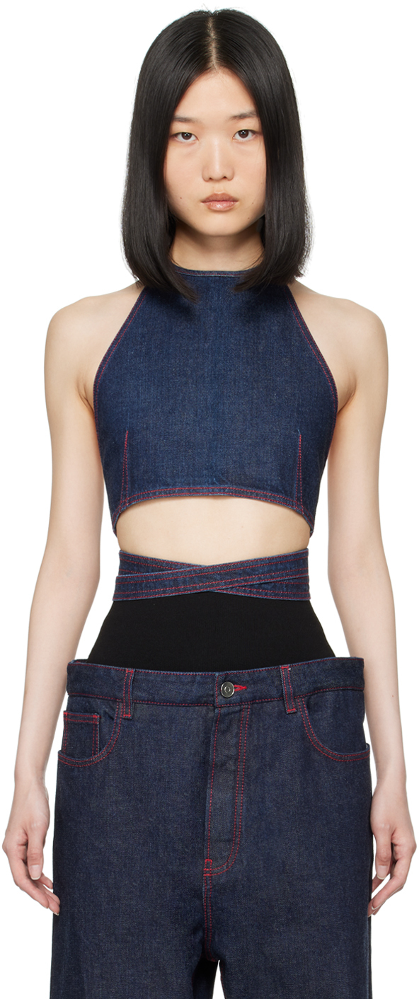 【Alaia】デニムブラトップ ALAÏA Denim Bra Top in Blue | FWRD