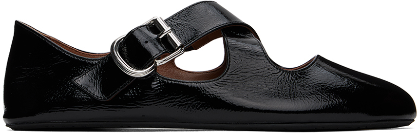 Alaïa Leather Crisscross Buckle Ballerina Flats In 999 - Noir