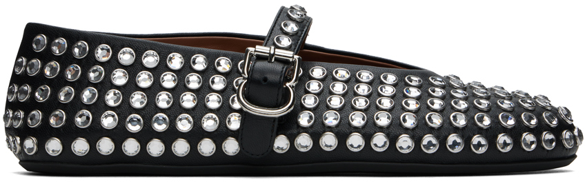 ALAÏA Black Strass Ballerina Flats