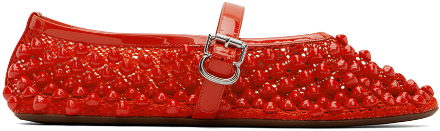 Red Studded Fishnet Ballerina Flats