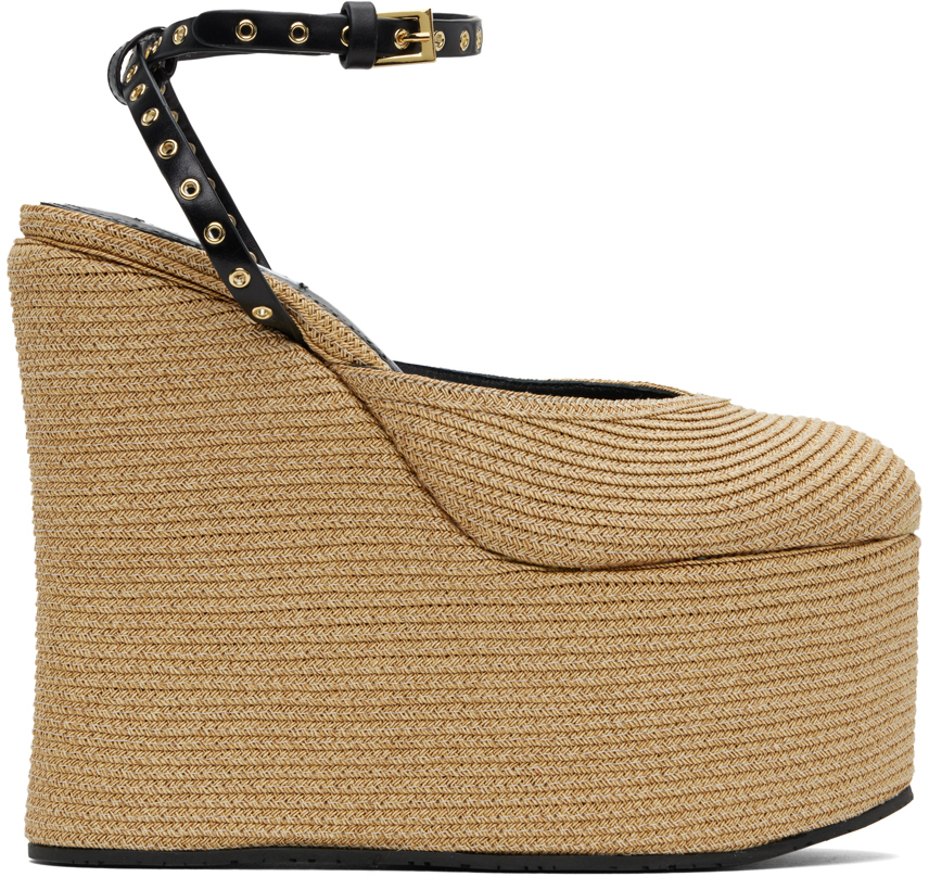 Shop Alaïa Beige 'la Wedge' Heeled Sandals In 116 - Naturel/noir