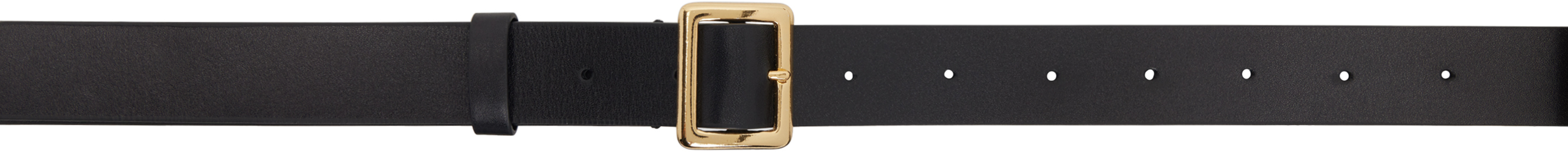 Shop Auralee Black Leather Square Buckle Belt