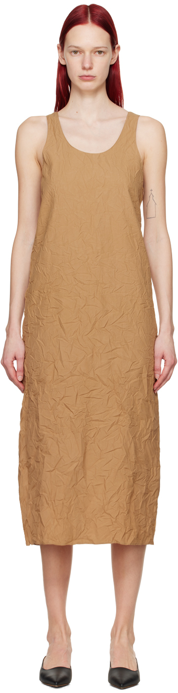 Brown Wrinkled Midi Dress
