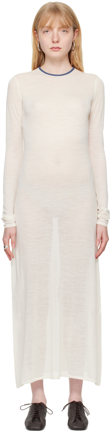 Shop Auralee Off-white Crewneck Midi Dress In Ivory