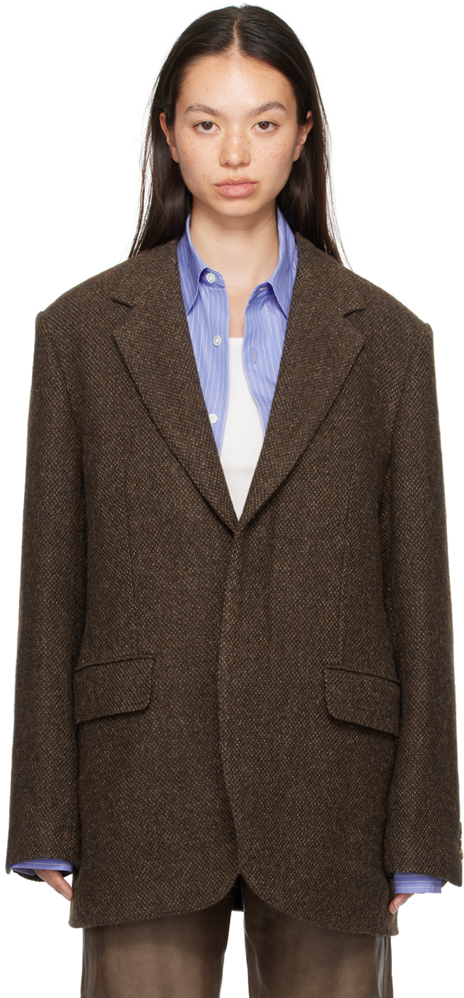 AURALEE Brown Lama Shetland Wool Tweed Blazer