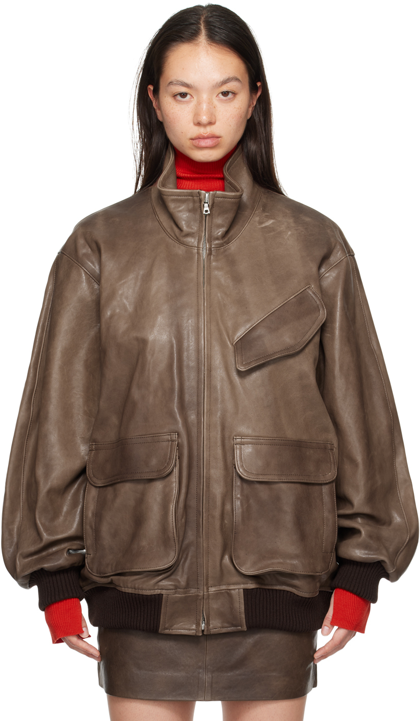 Brown Heavy Lamb Leather Zip Jacket