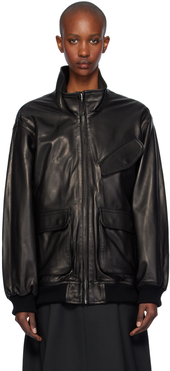 Black Heavy Lamb Leather Zip Jacket