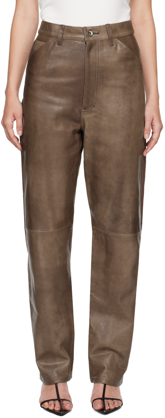 Brown Heavy Lamb Leather Pants