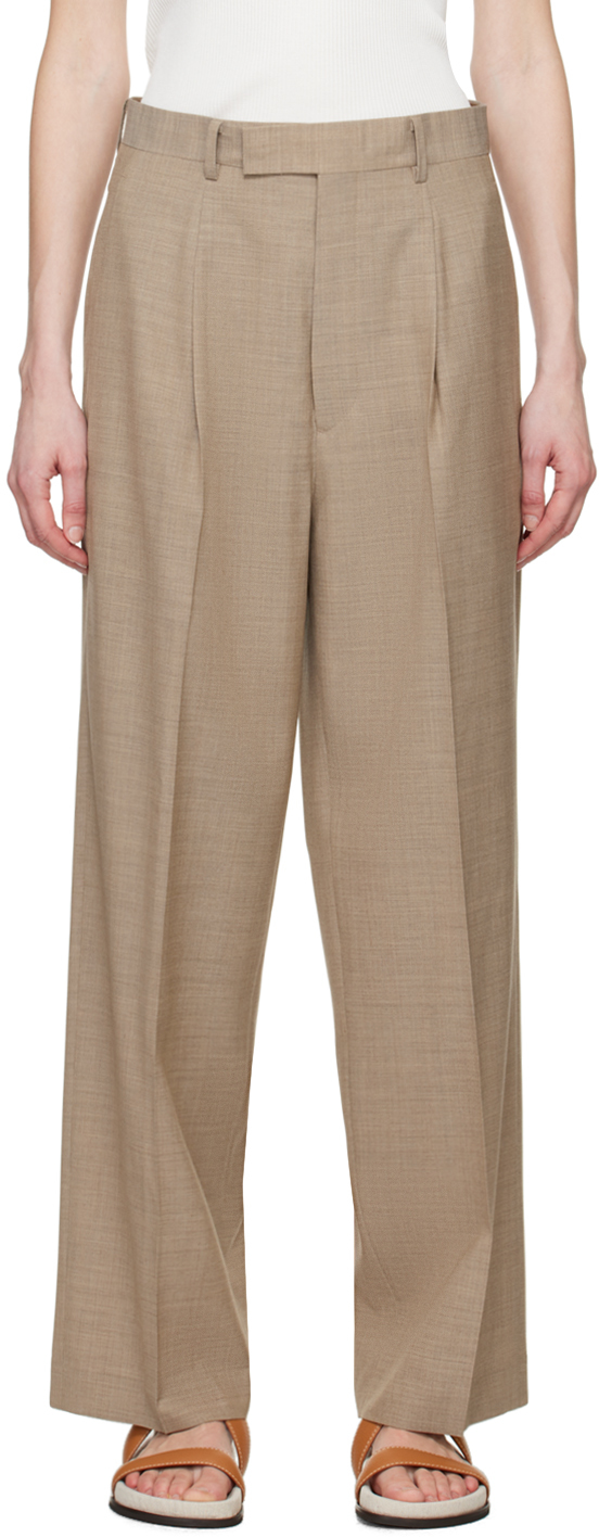 Auralee Taupe Pleated Trousers In Top Gray Beige