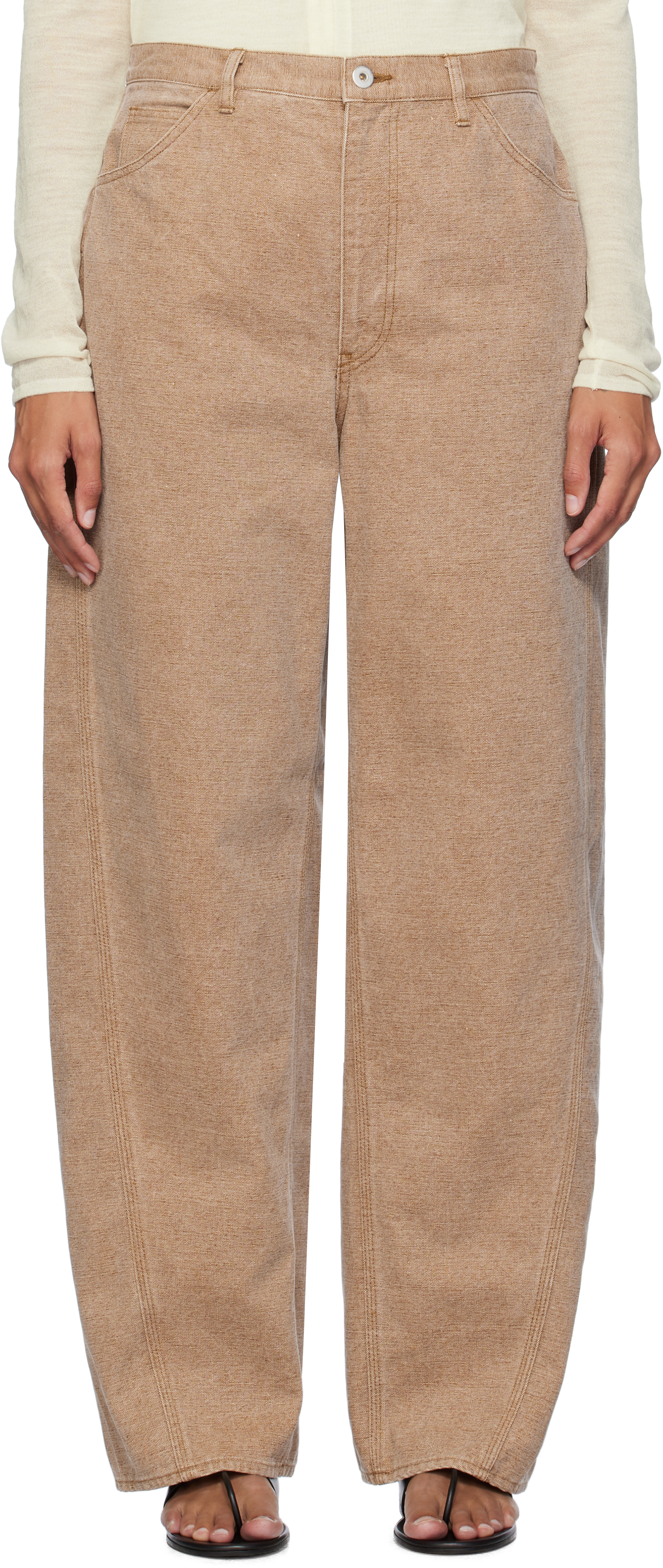 Shop Auralee Brown Washed Organic Canvas Jeans In Light Brown