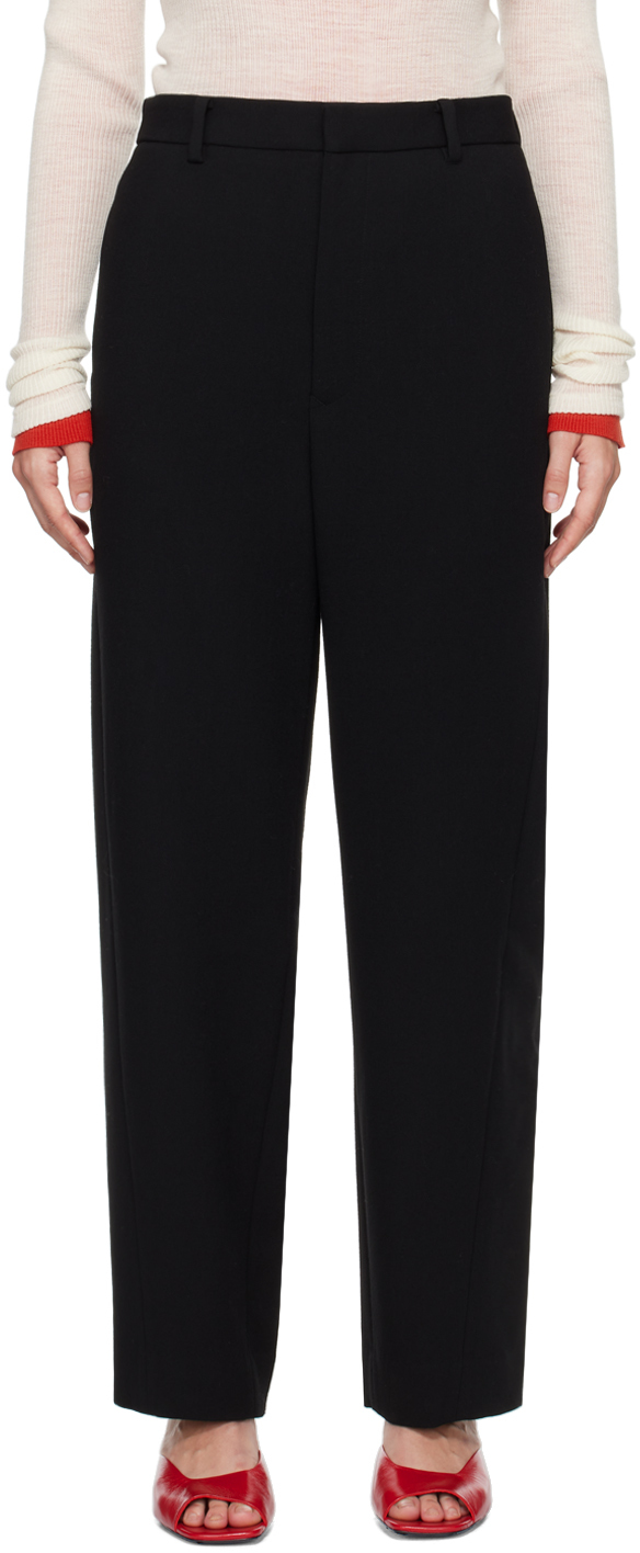 Black Tense Wool Double Cloth Trousers