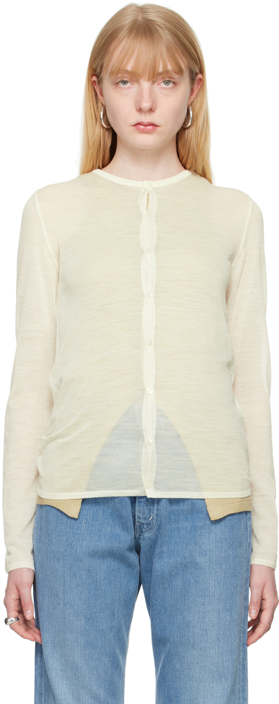 Shop Auralee Off-white Button Cardigan In Ivory