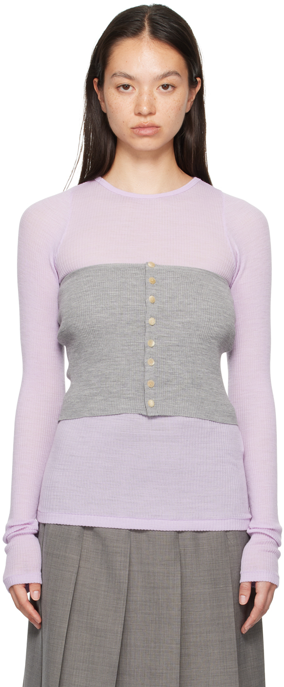 Gray Super Fine Wool High Gauge Rib Knit Bandeau Top