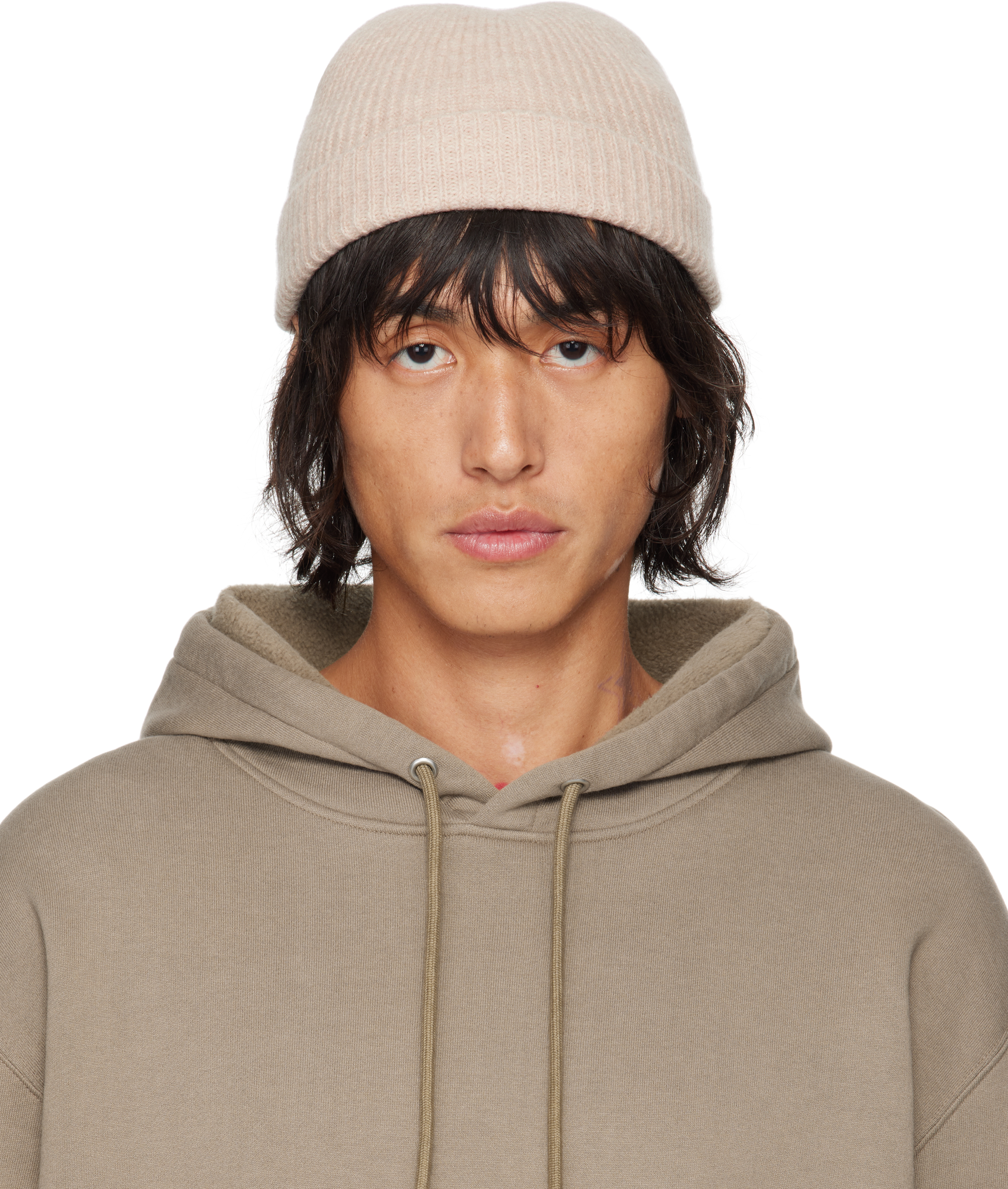 Beige Wool Soft Cord Knit Beanie