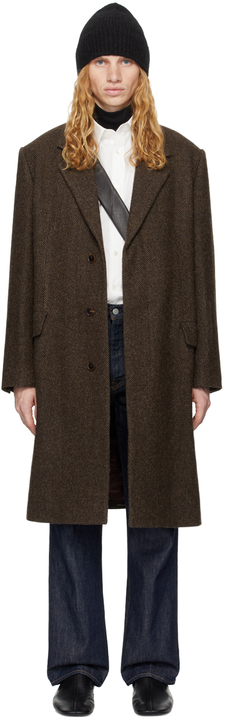 AURALEE Brown Lama Shetland Wool Tweed Chesterfield Coat