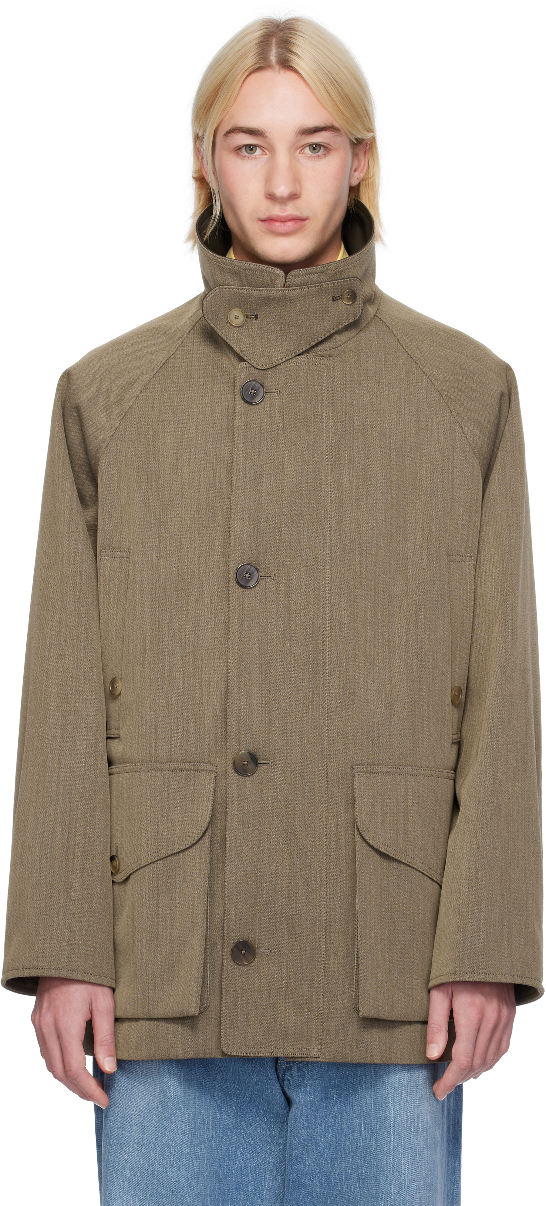 Shop Auralee Brown Wool Cavalry Twill Laminate Hunting Jacket In Olive Brown