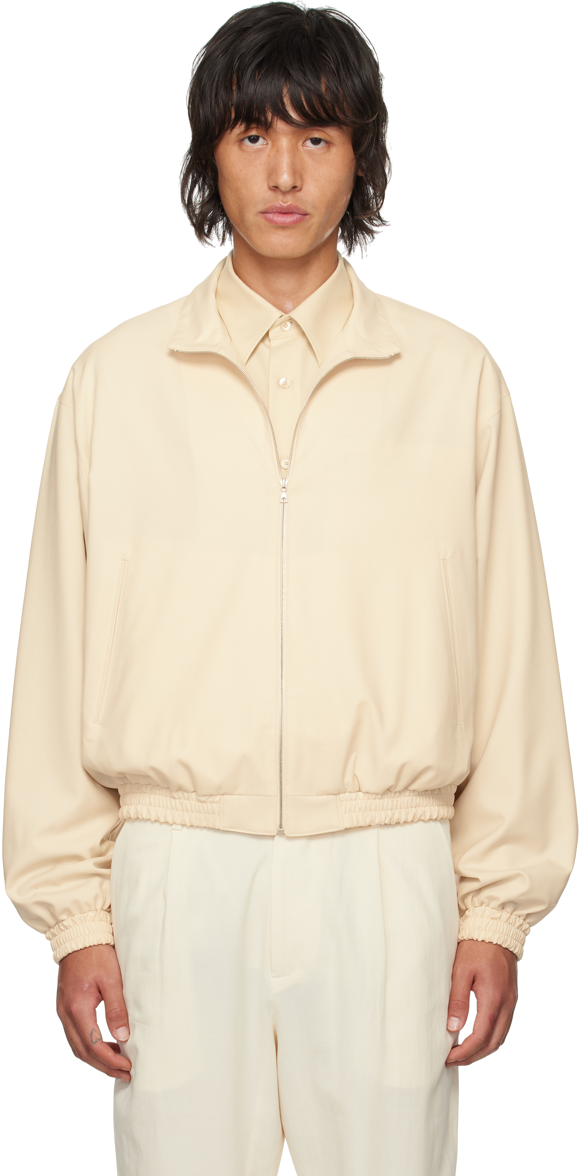 Shop Auralee Beige Superfine Tropical Wool Bomber Jacket In Ivory Beige