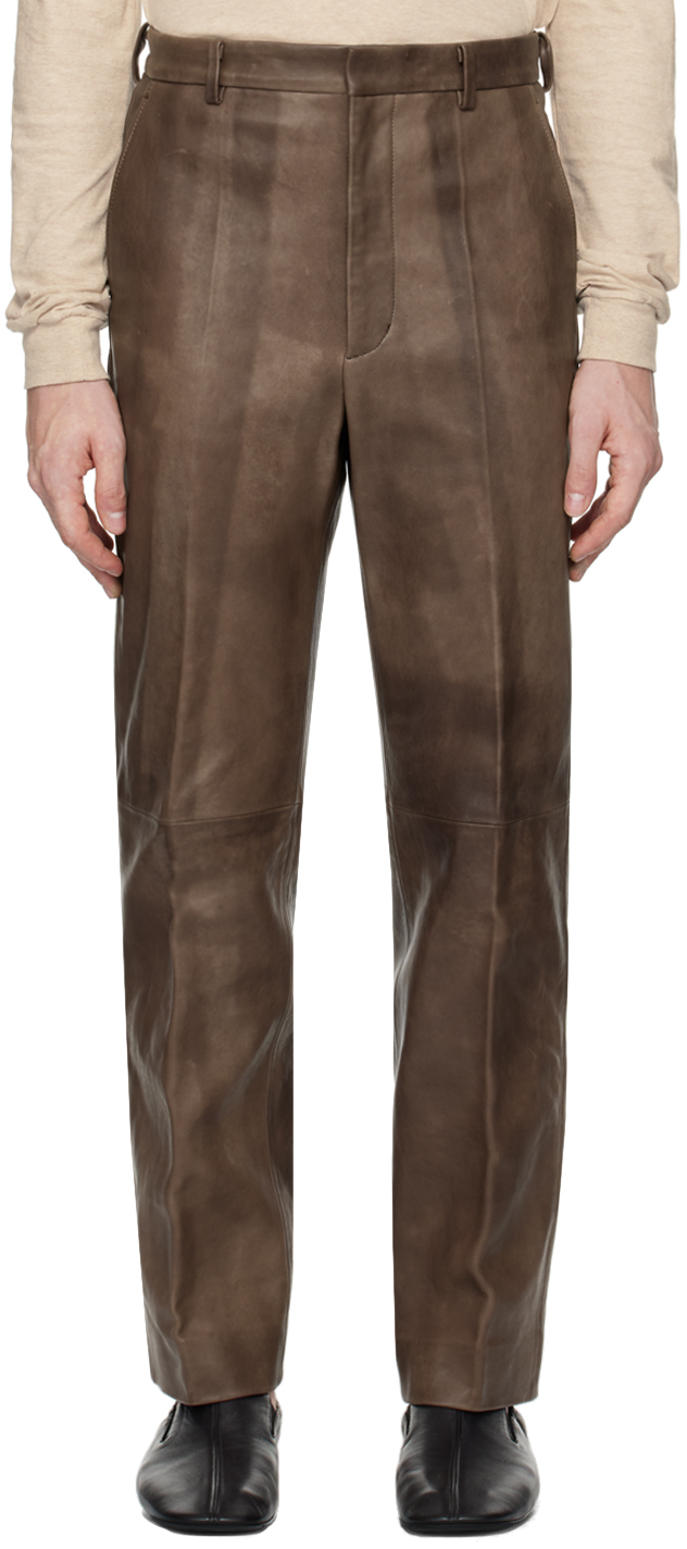 Brown Heavy Lamb Leather Pants