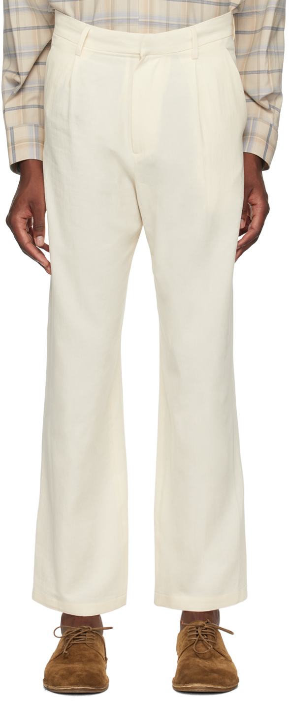 Shop Auralee Off-white Hard Twist Trousers In Ivory