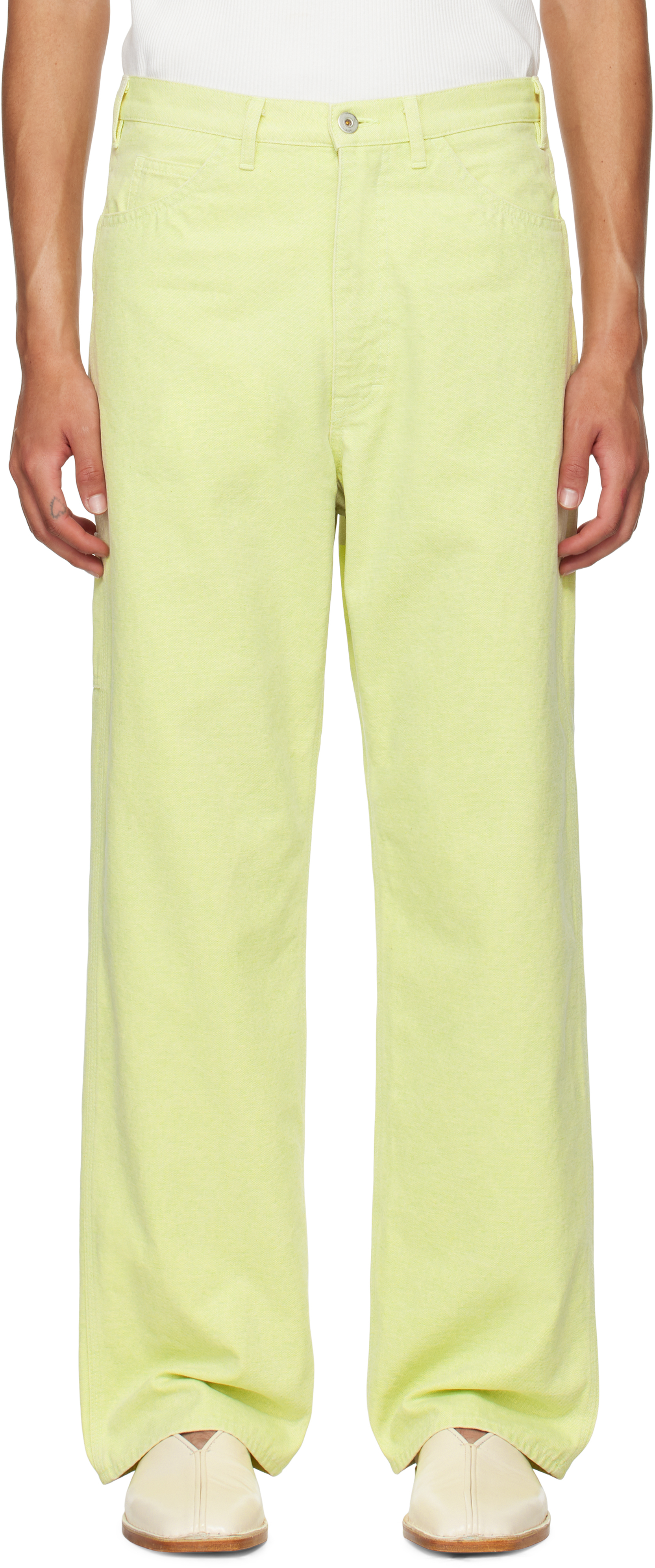 Green Washed Canvas Trousers by AURALEE on Sale