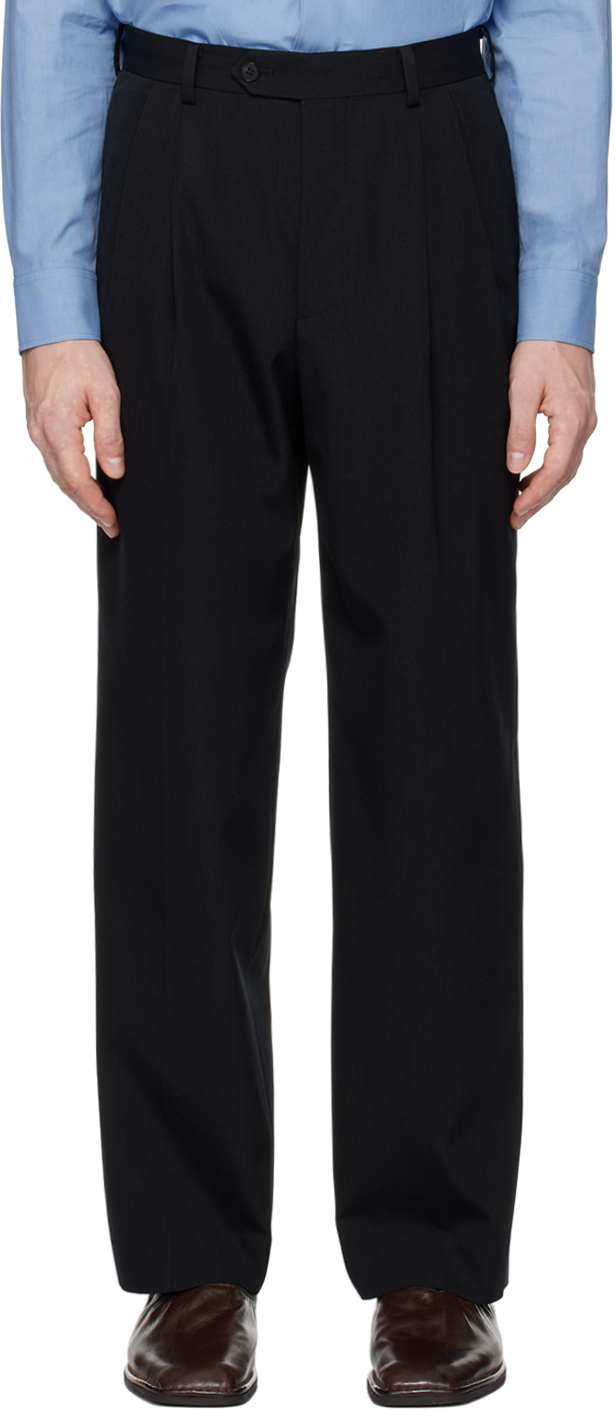 Black Light Wool Max Gabardine Two-Tuck Trousers