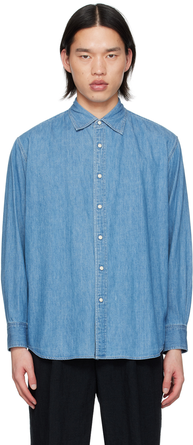 Blue Press-Stud Denim Shirt