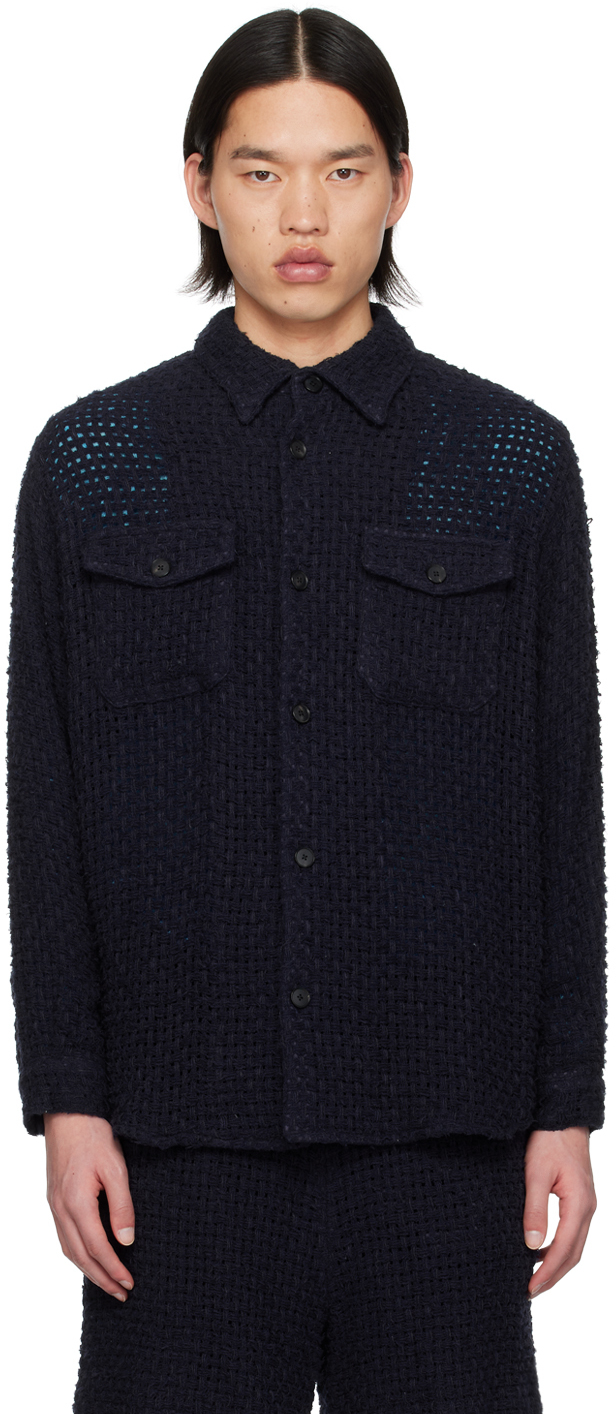 AURALEE: Navy Homespun Shirt | SSENSE Canada