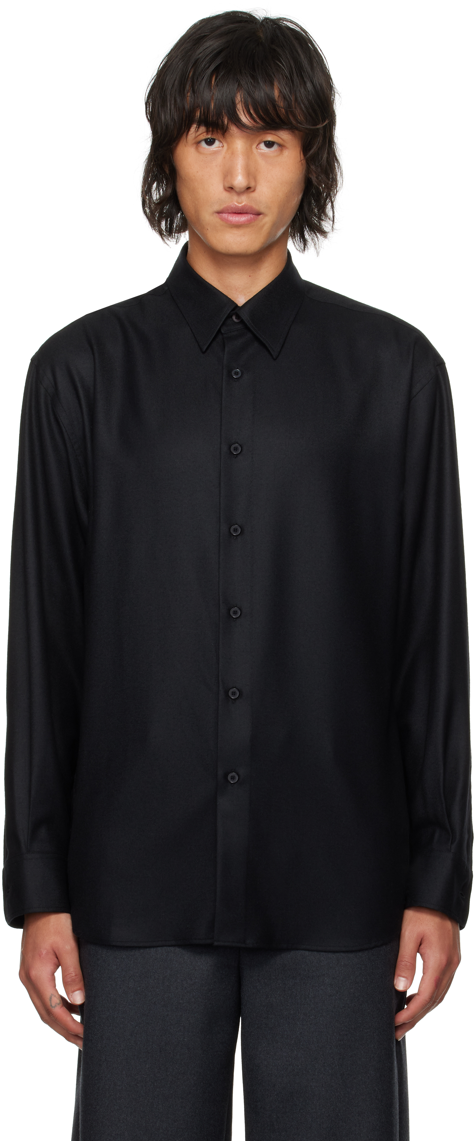 Shop Auralee Black Super Light Wool Shirt