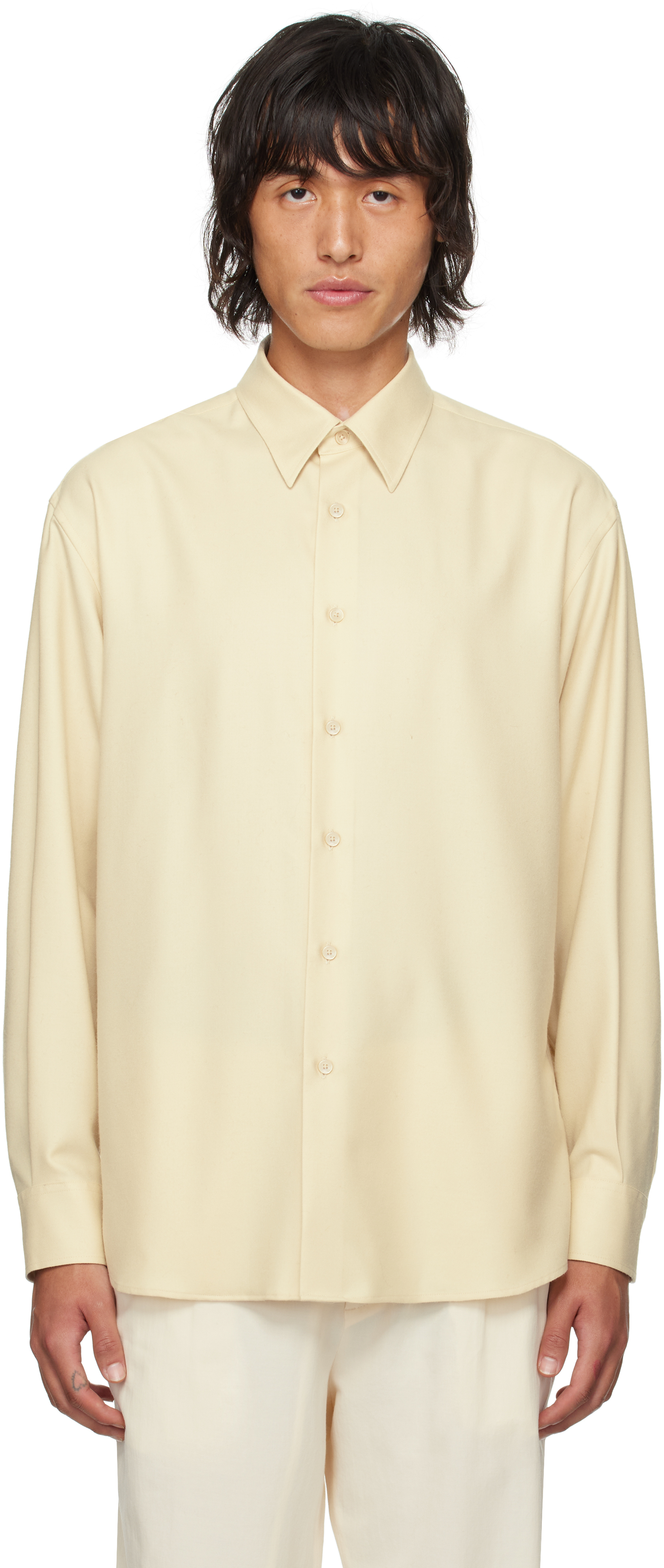 Shop Auralee Beige Super Light Wool Shirt In Light Beige